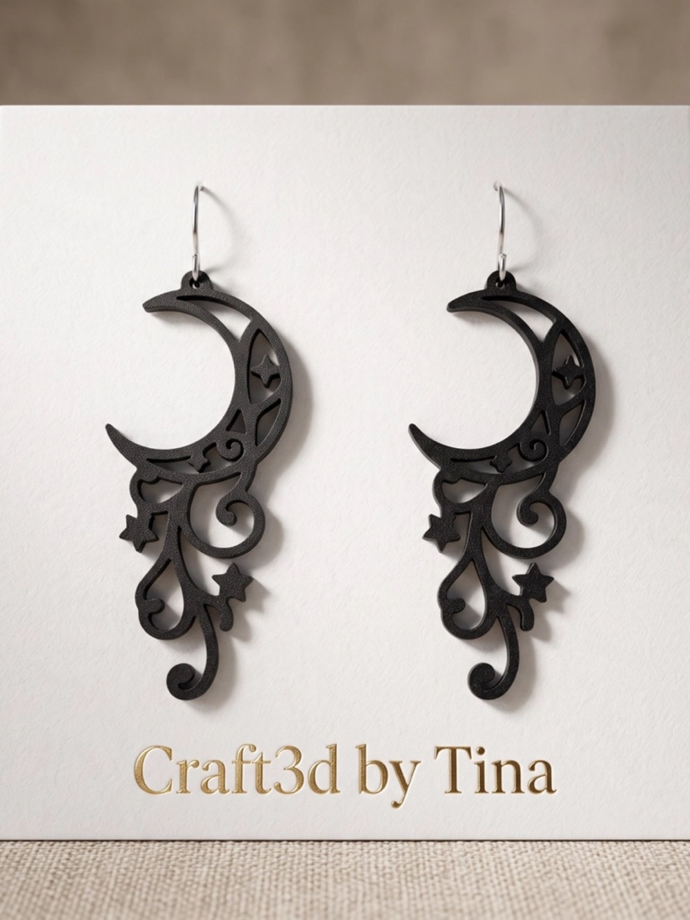 Black Crescent Moon Filigree Earrings